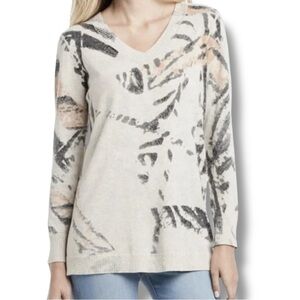 NIC+ZOE Foothill V-Neck Cotton Sweater -  Neutral Multi/ Ivory XXL